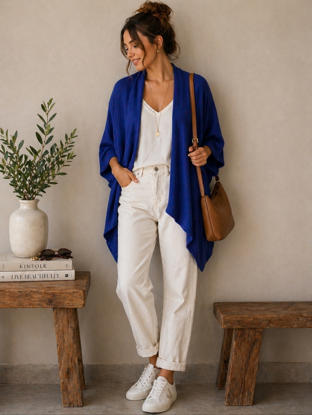 Zara | Blue Open Front Draped Cardigan, Size M